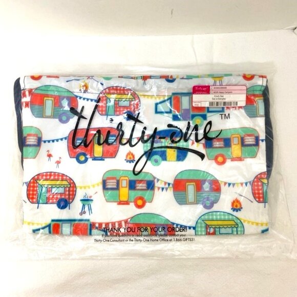 Thirty-One Happy Campers Cinch Sac Drawstring Backpack Camping Pool Overnight - Picture 1 of 5